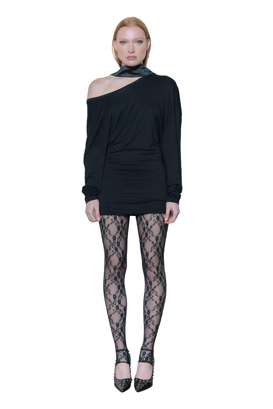 LONG LIQUID TEE, BLACK